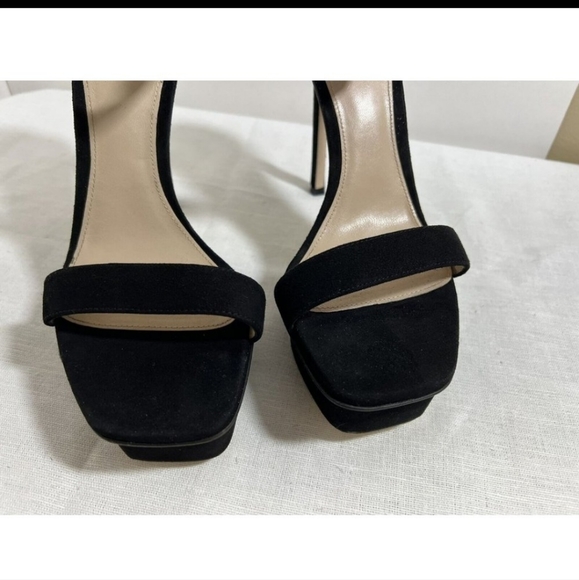 ๐ Stuart Weitzman Women's Backupplat Black Suede Platform High-Heel Sandals 9 M - Picture 5 of 13